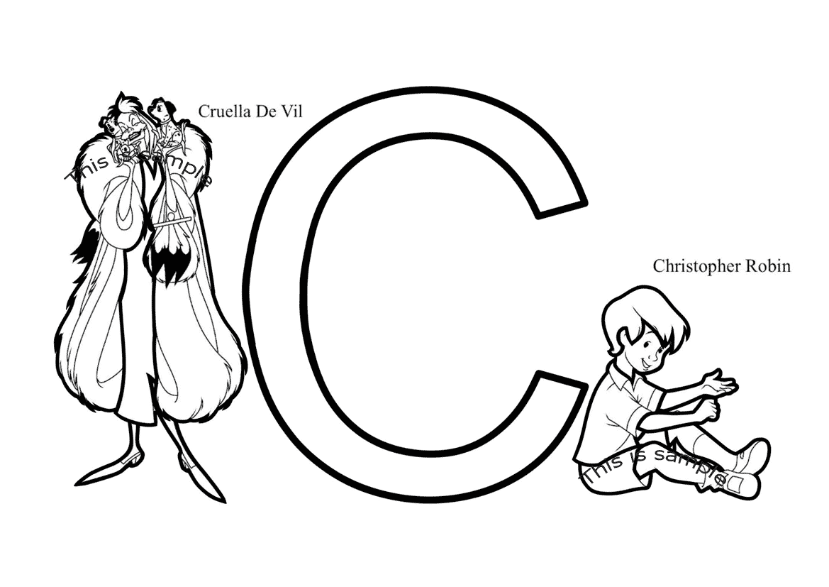 Buchstabe C: Cruella De Vil und Christopher Robin Malvorlagen
