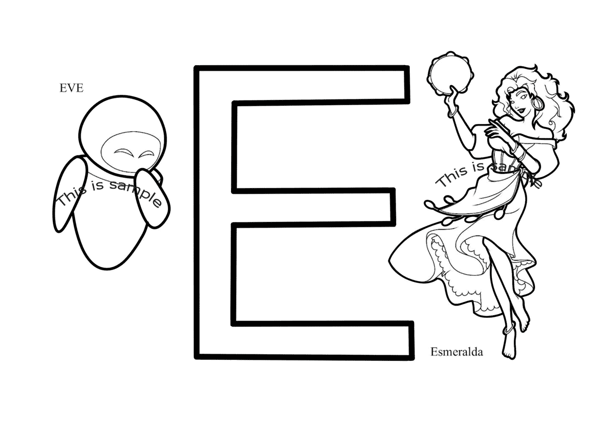 Buchstabe E: EVE und Esmeralda Malvorlagen