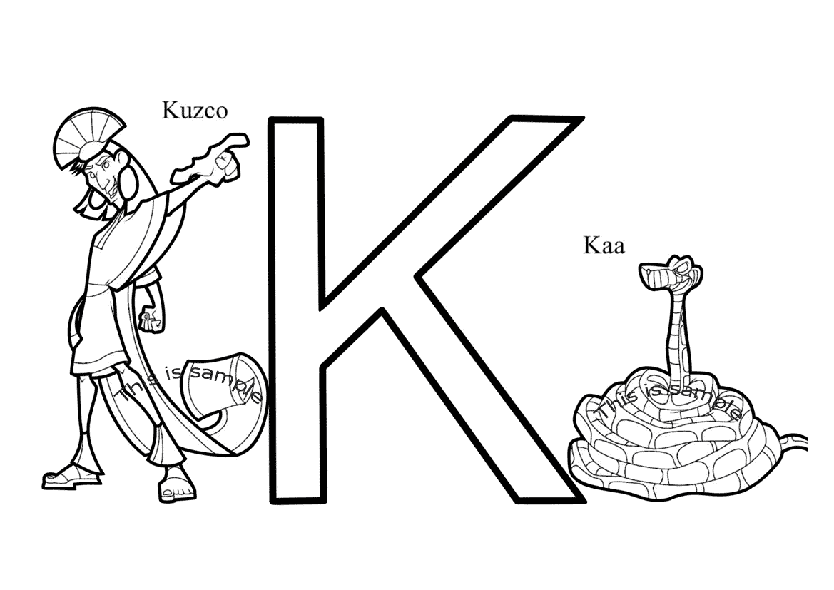 Buchstabe K: Kuzco und Kaa Malvorlagen