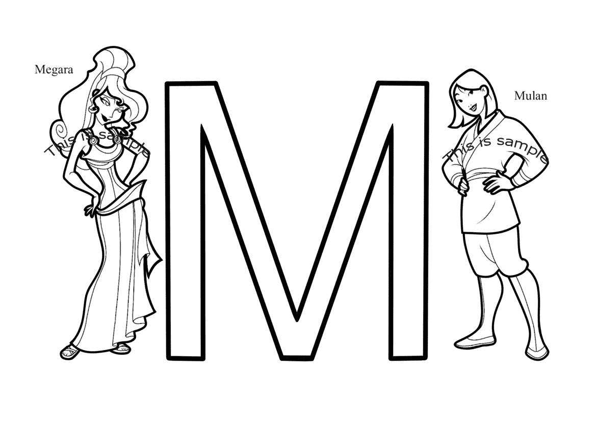 Buchstabe M: Megara und Mulan Malvorlagen