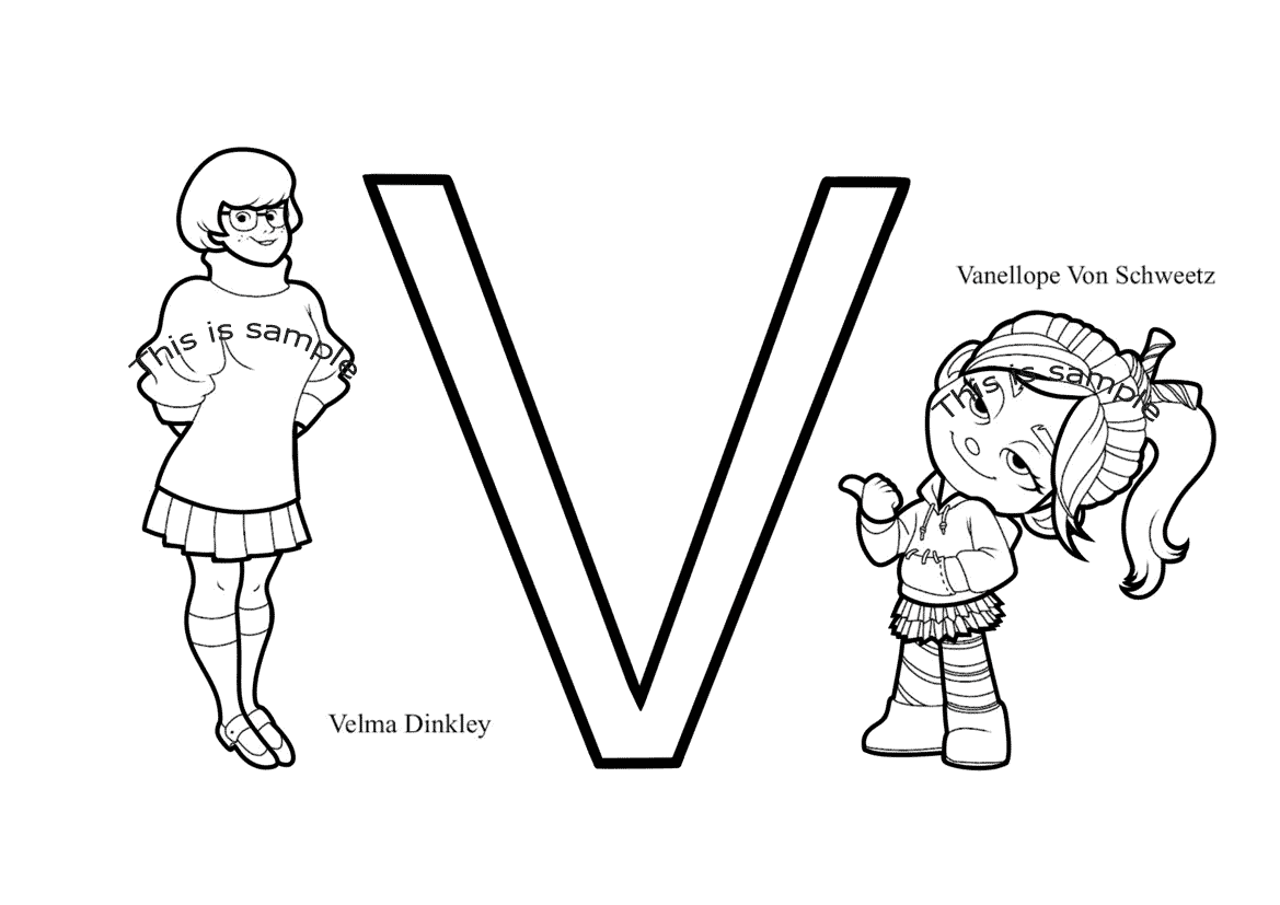 Buchstabe V: Velma Dinkley und Vanellope Von Schweetz Malvorlagen