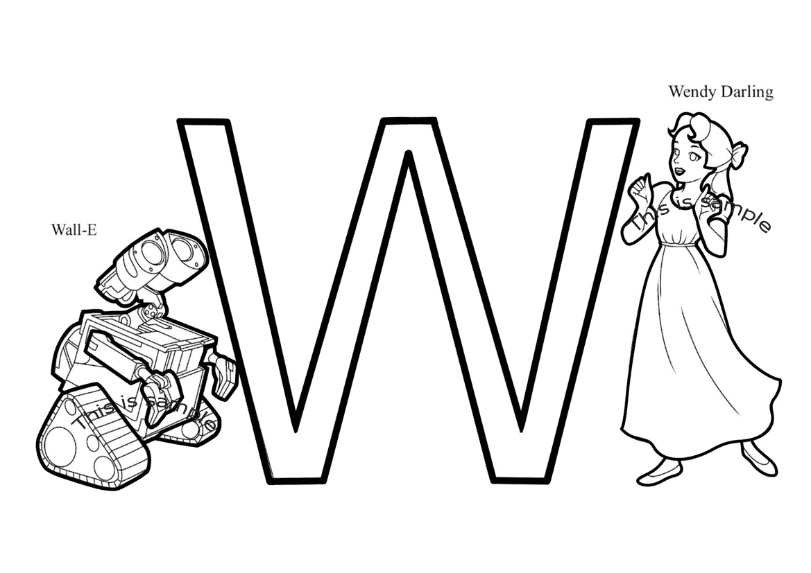 Buchstabe W: Wall-E und Wendy Darling Malvorlagen