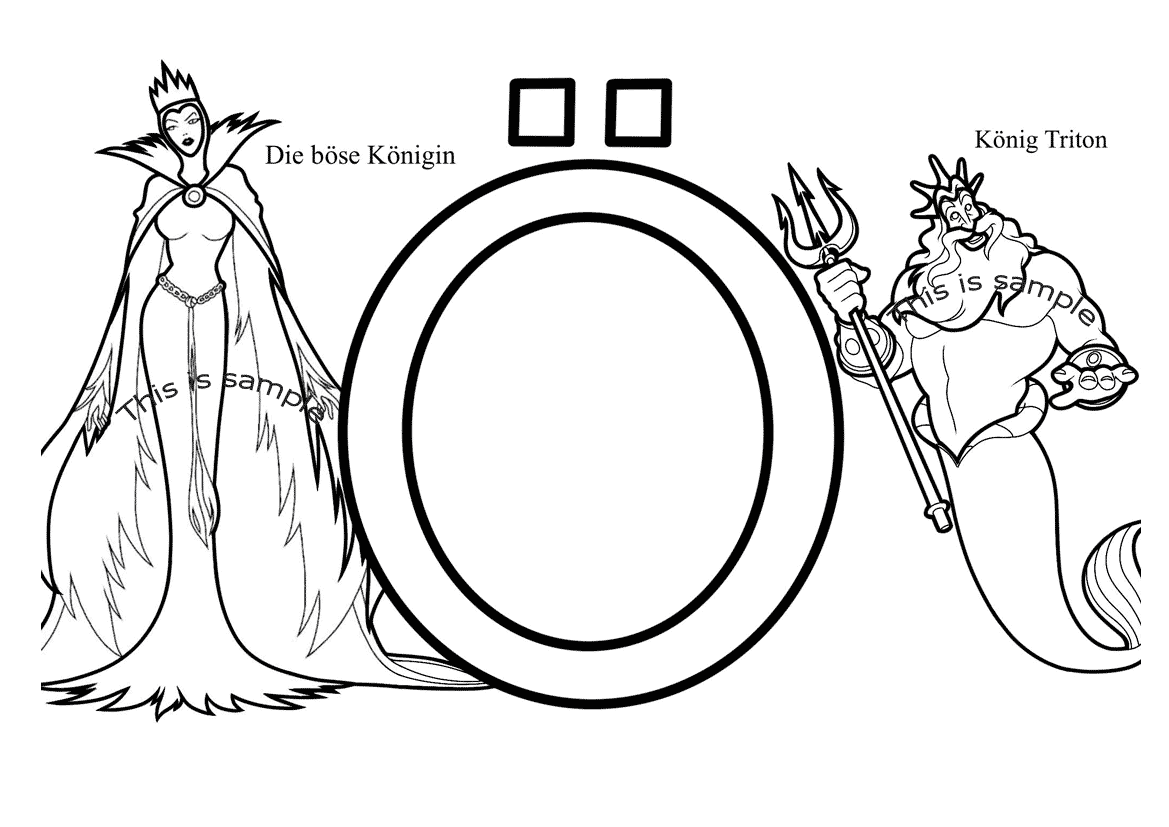 Buchstabe Ö: Die böse Königin und König Triton Malvorlagen