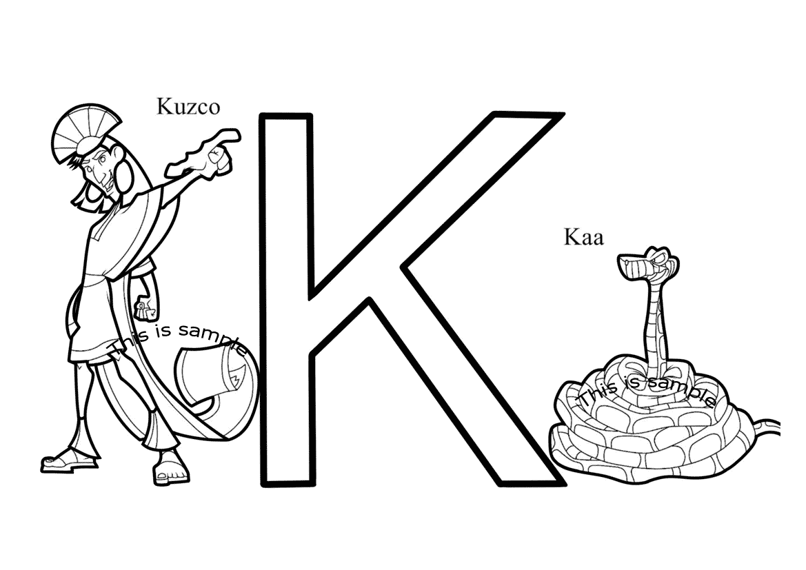 Letter K: Kuzco and Kaa Coloring Pages