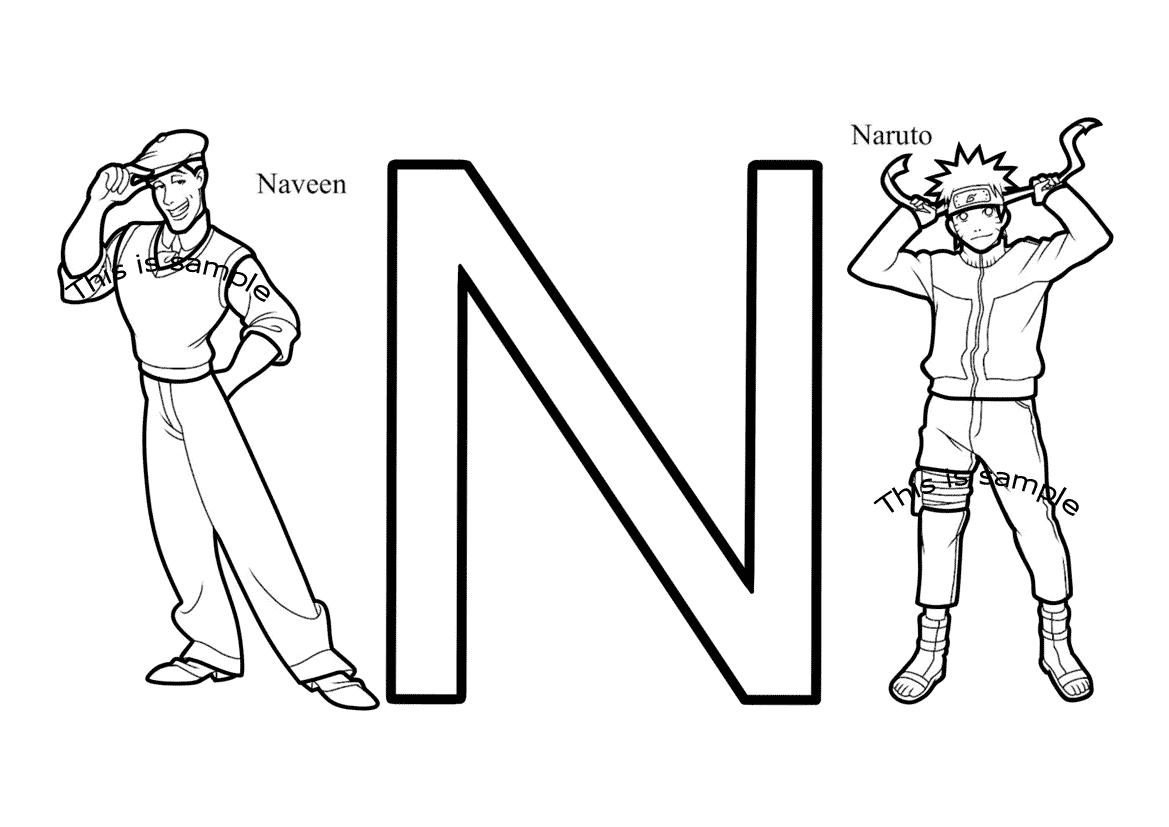 Letter N: Naveen and Naruto Coloring Pages