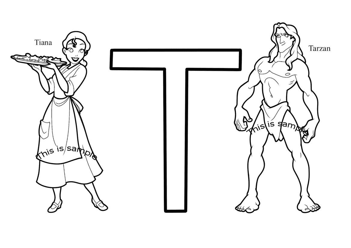 Letter T: Tiana and Tarzan Coloring Pages