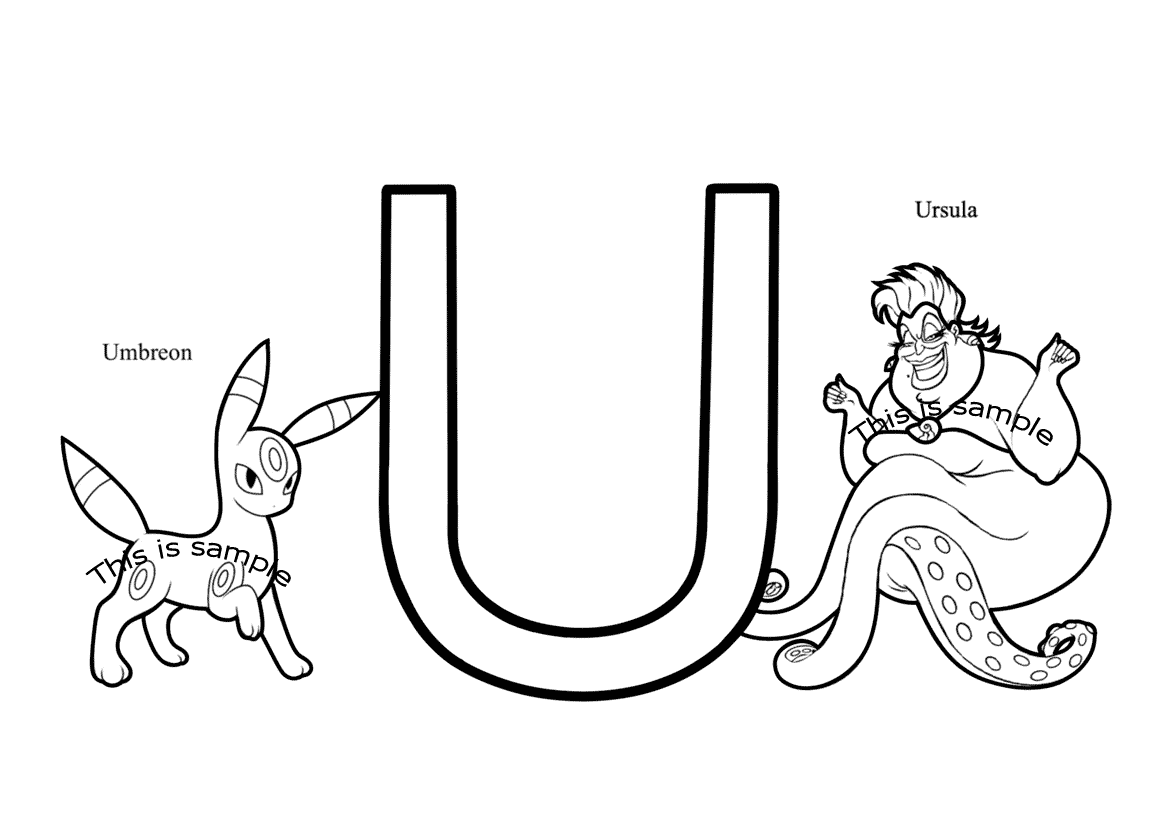 Letter U: Umbreon and Ursula Coloring Pages