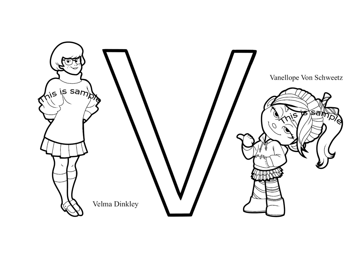 Letter V: Velma Dinkley and Vanellope Von Schweetz Coloring Pages