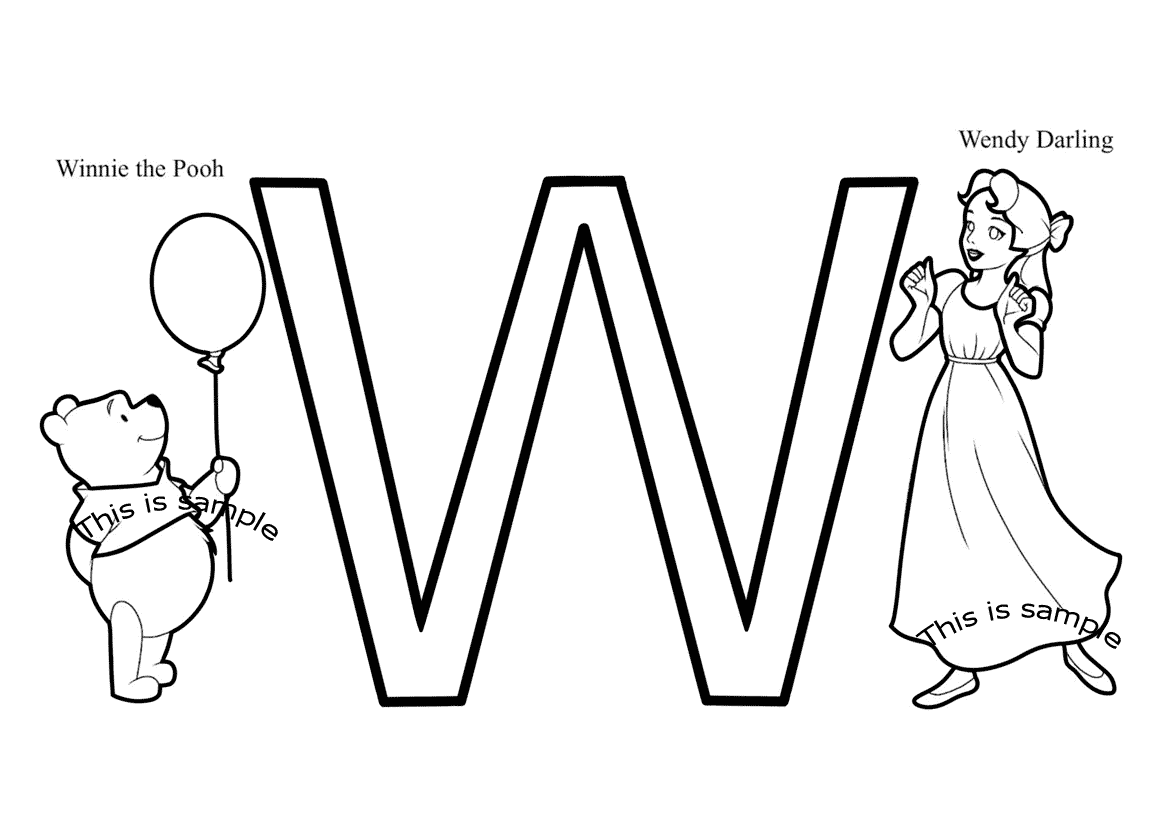 Letter W: Winnie the Pooh and Wendy Darling Coloring Pages